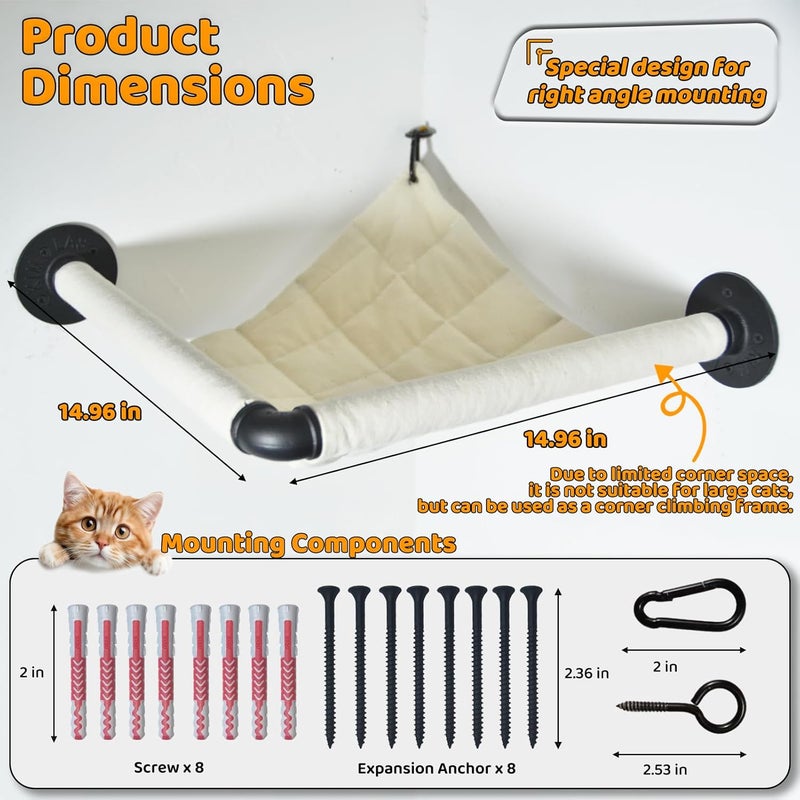 XIFOWE Wall Corner Cat Hammock Wall Mounted, 14.96 x 14.96 inch Wall Mounted Shelves Cat Beds for Sleeping, Playing, Climbing & Resting Wall Furniture Designed Specifically for Corners - Image 2